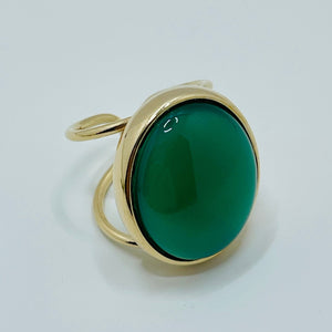 Jungle Gems Adjustable Ring  - Green Agate