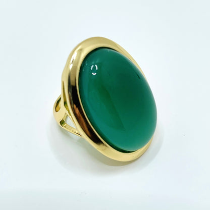 Jungle Gems Large Oval Ring - Green Agate