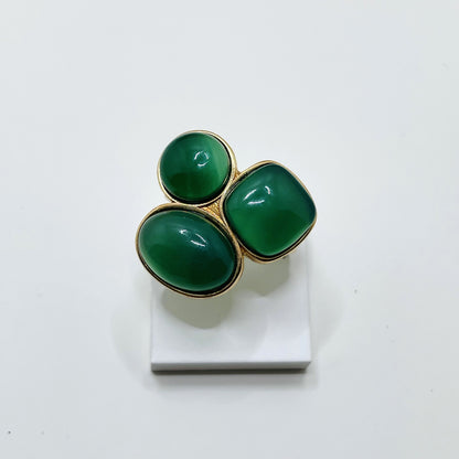 Anillo Ajustable Tres Gemas - Cuarzo Verde