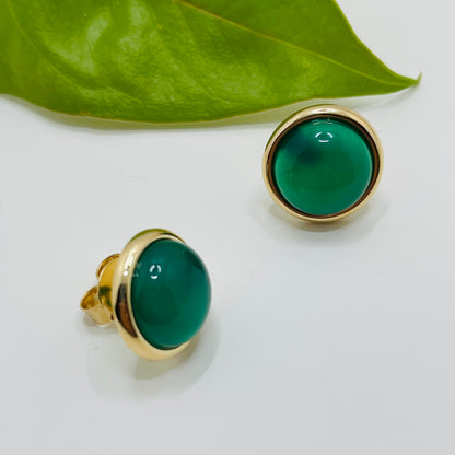 Jungle Gems Stud Earring - Green Agate