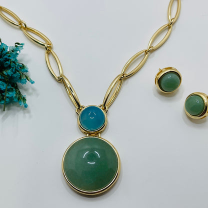 Whisper Chain Necklace - Green Quartz and Blue Agate
