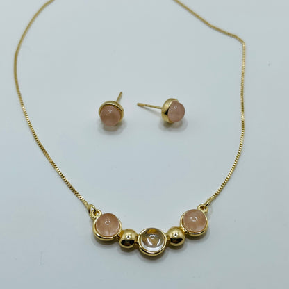 Rose Quartz and Cristal- Whisper Triple Gem Necklace Set