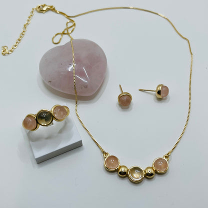 Rose Quartz and Cristal- Whisper Triple Gem Necklace Set