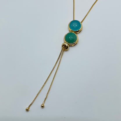 Whisper Tie Necklace - Green Quartz and Blue Agate