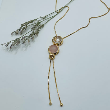 Whisper Tie Necklace - Rose and Crystal Quartz