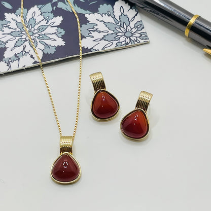 Enigma Drop Necklace Set - Red Agate
