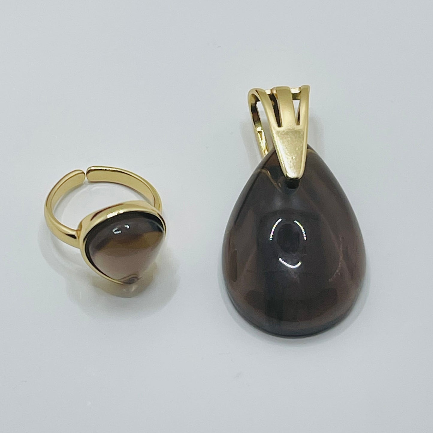 Enigma Small Drop Adjustable Ring -Smoke Obsidian