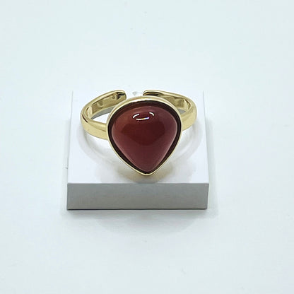 Enigma Small Drop Adjustable Ring- Red Agate