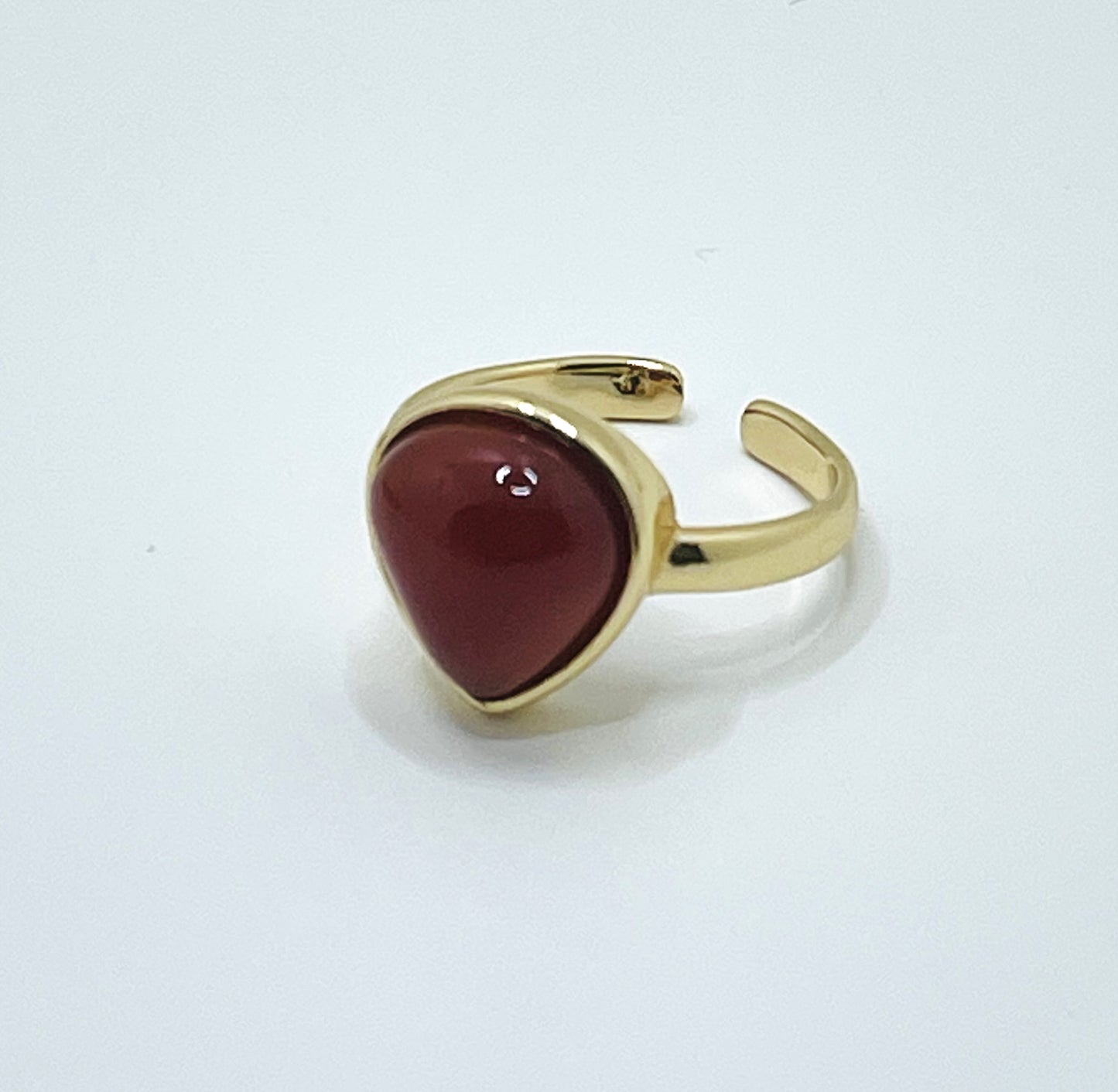 Enigma Small Drop Adjustable Ring- Red Agate