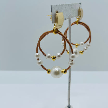 Leather and Pearls Earring- Gold