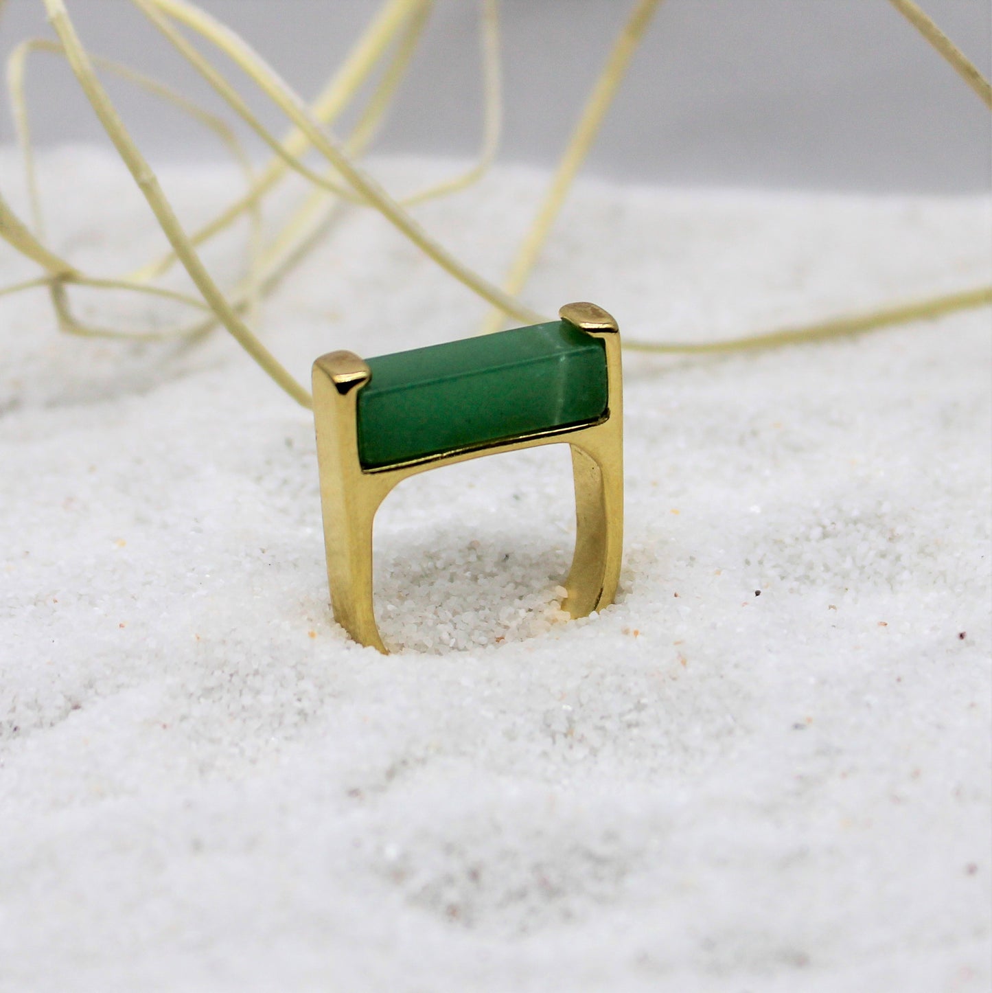 Jungle Gems Block Ring - Green Agate