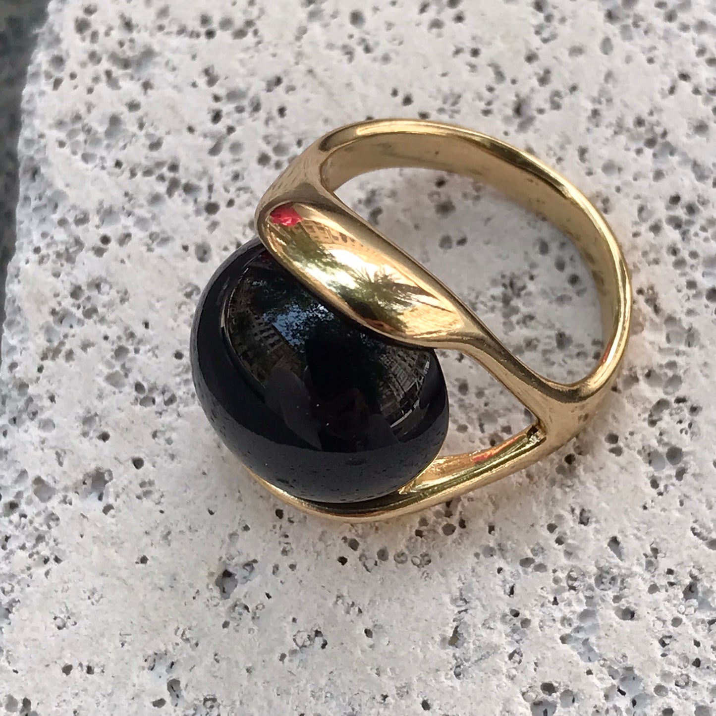 Sphere Gemstone Ring - Black Agate