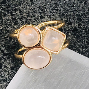 Small Three Gemstones Adjustable Ring - Rose Quartz