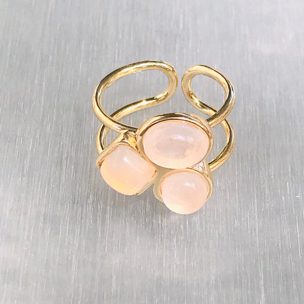 Small Three Gemstones Adjustable Ring - Rose Quartz