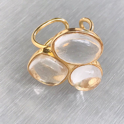 Three Gemstones Adjustable Ring - Crystal Quartz