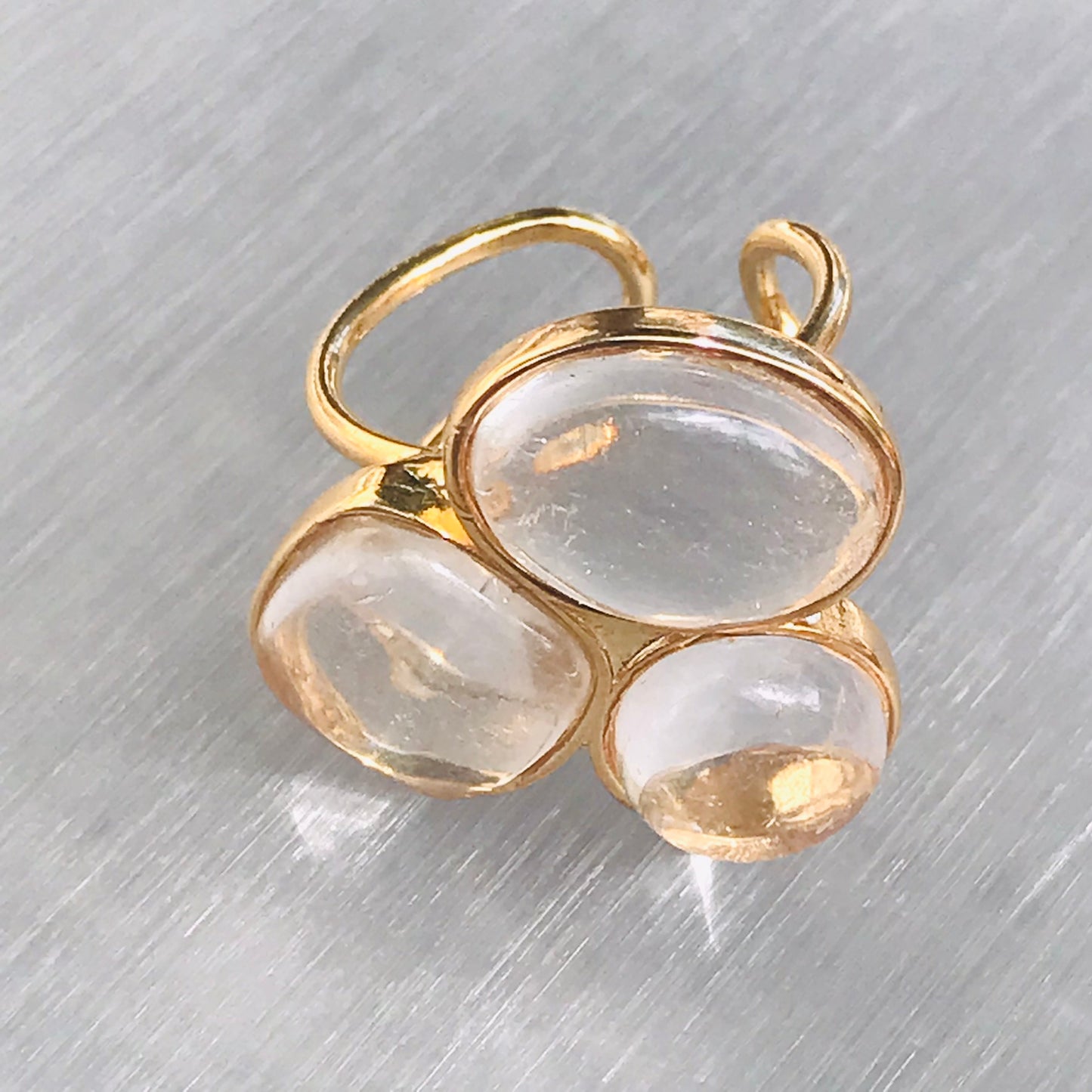 Three Gemstones Adjustable Ring - Crystal Quartz