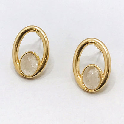 Oval Frame and Gemstone Earring 18K GOLD PLATED -RUTILED QUARTZ