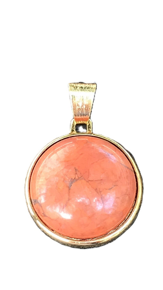 Large Framed Gem 18K Gold Plated  Circle Pendant - Rose Howlite