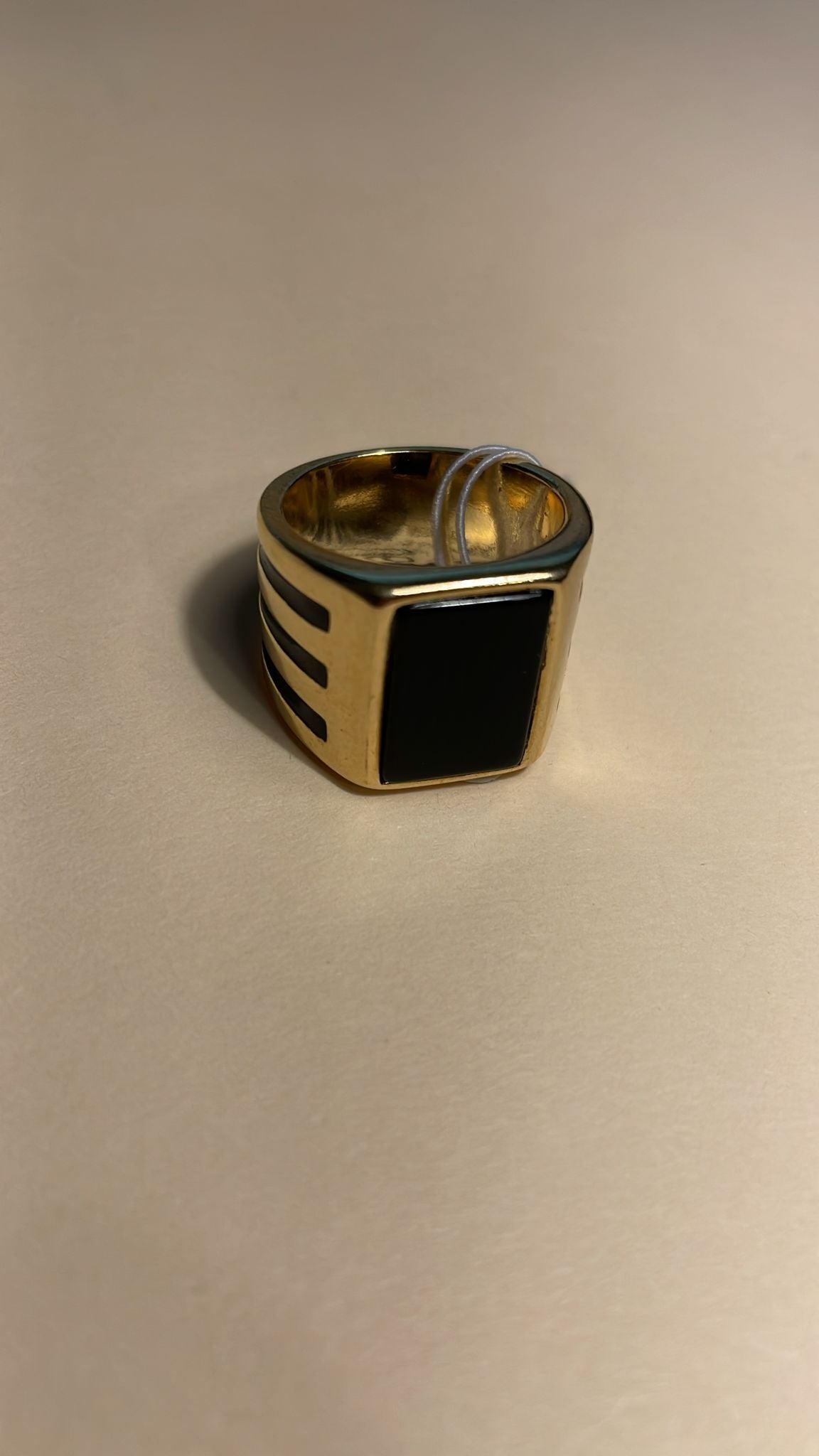 Black Agate Stripped  Ring- 7
