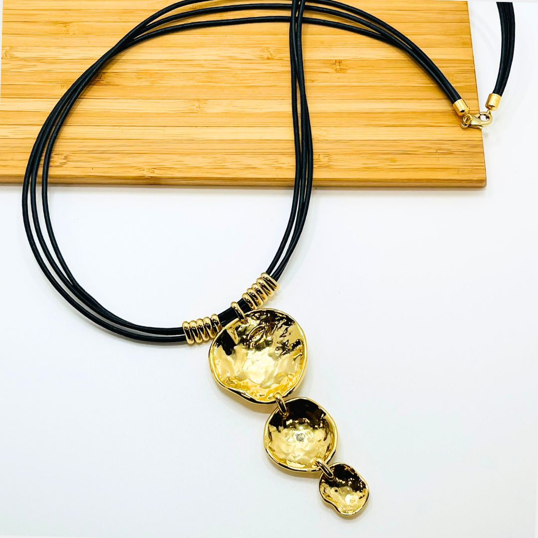 Martillado Triple Long Necklace - Gold