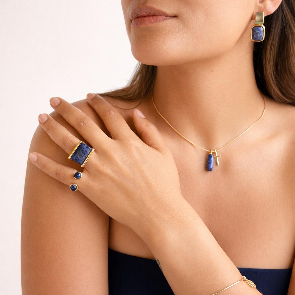 Anello rettangolare con pietre preziose Rio Design