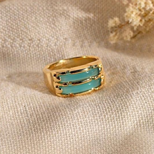 Double Stripe Gemstone Ring- Blue Agate
