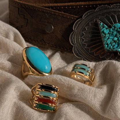 Double Stripe Gemstone Ring- Blue Agate