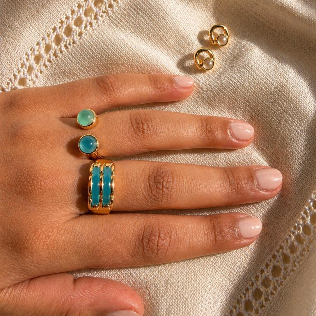 Double Stripe Gemstone Ring- Blue Agate