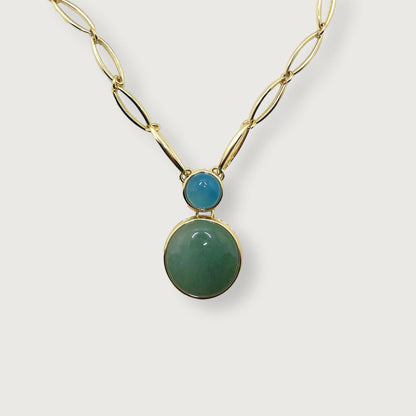 Whisper Chain Necklace - Green Quartz and Blue Agate
