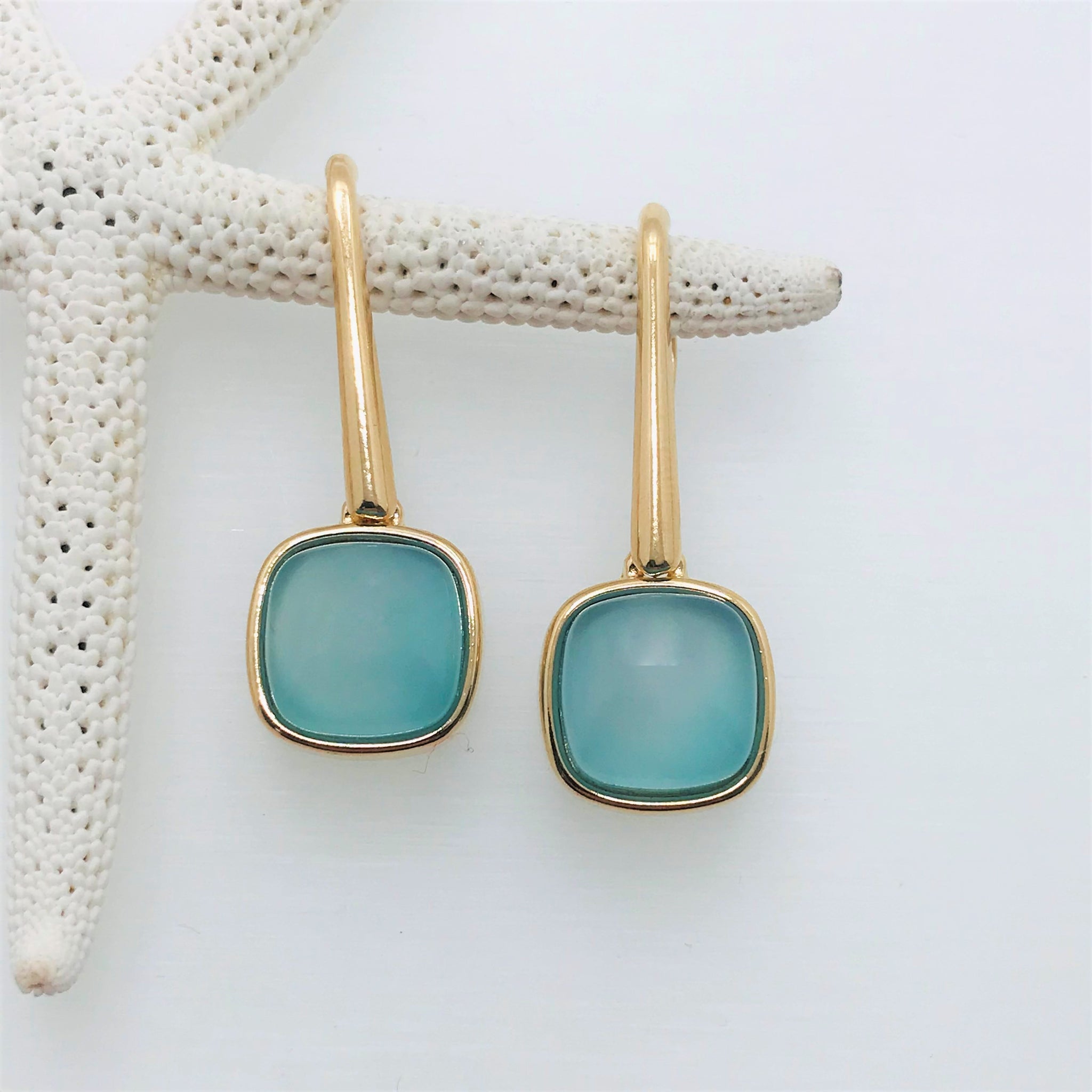 Small Square Hook Earring  18K GOLD PLATED Blue Agate