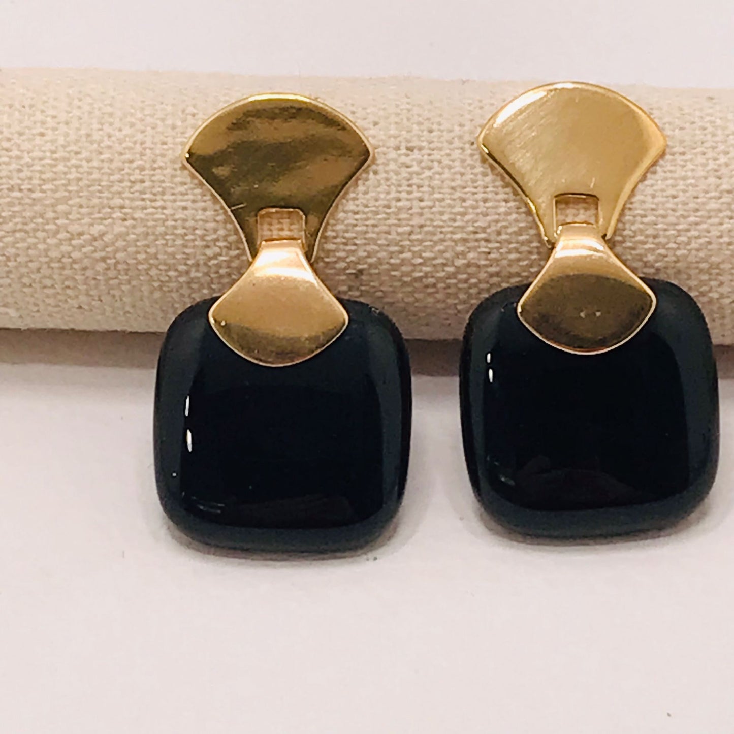 Frameless Square Gemstone Earring - Black Agate