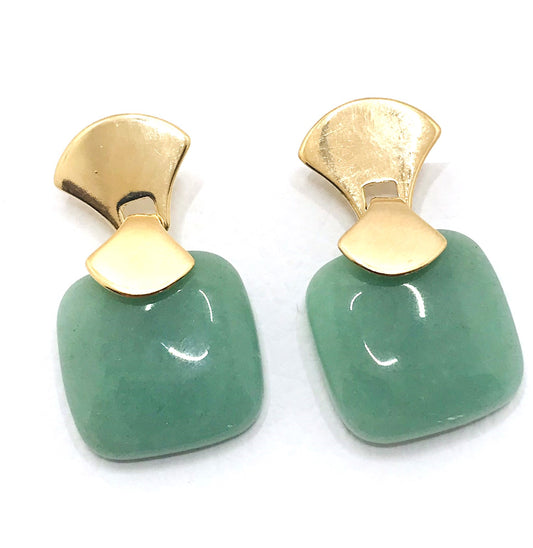 Frameless Square Gemstone Earring - Green Quartz