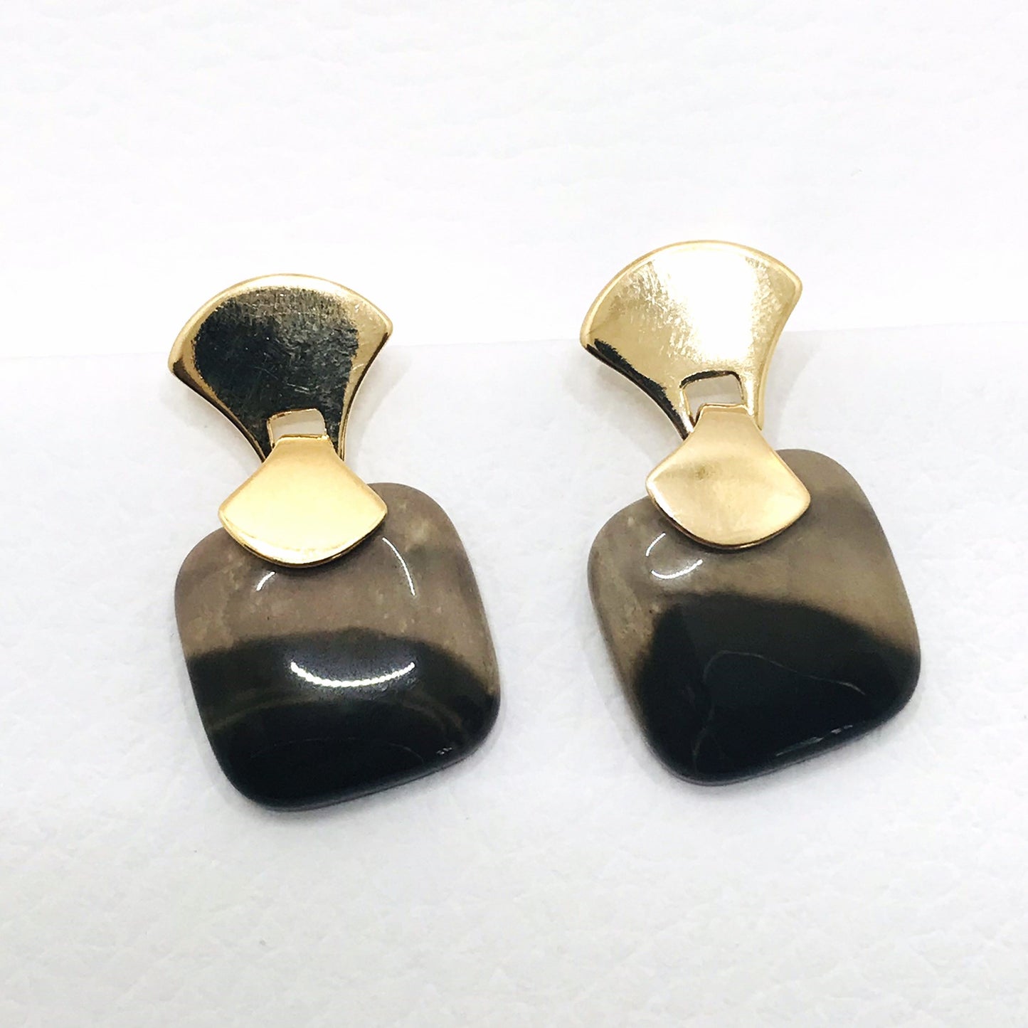 Frameless Square Gemstone Earring - Polychrome Jasper