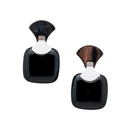 Frameless Square Gemstone Earring Rhodium- Black Agate