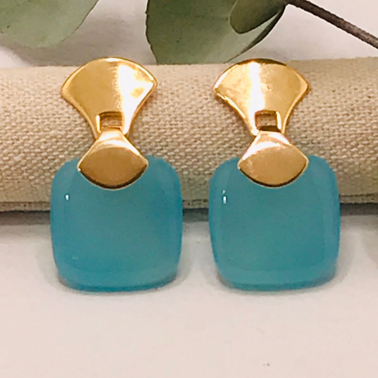 Frameless Square Gemstone Earring - Blue Agate
