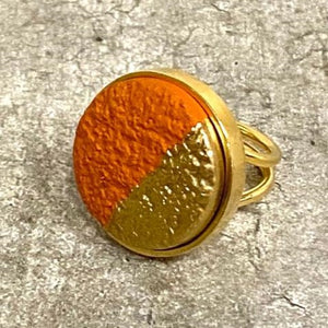 Concrete Texture Round Ring- Gold - Orange