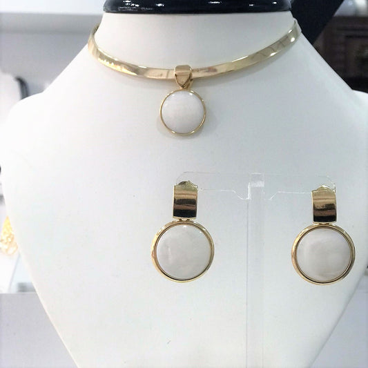 Large Circle Gemstone Earring - GOLD PLATED - Mother of Pearl