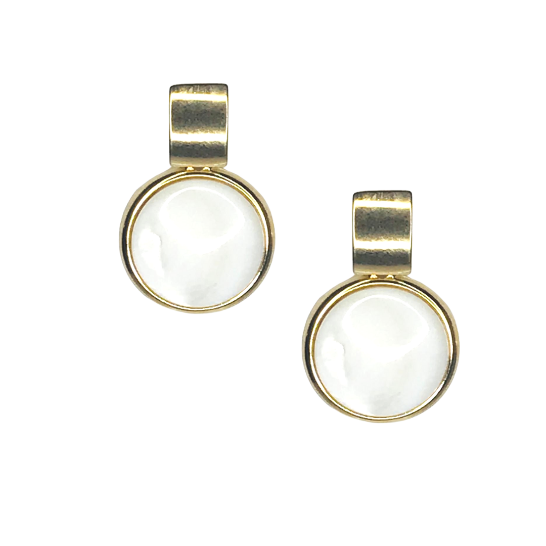Large Circle Gemstone Earring - GOLD PLATED - Mother of Pearl