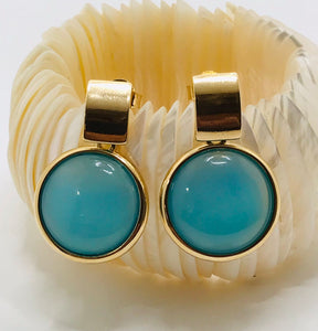 Large Circle Gemstone Earring - GOLD PLATED - Blue Sky Agatha