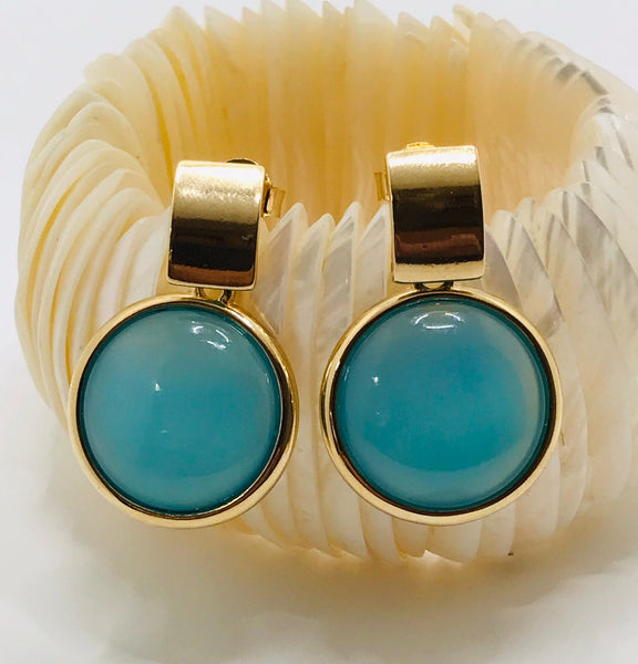 Large Circle Gemstone Earring - GOLD PLATED - Blue Sky Agatha