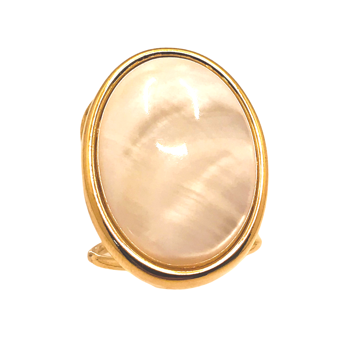 Oval Gemstone Adjustable Ring - Mother of Pearl