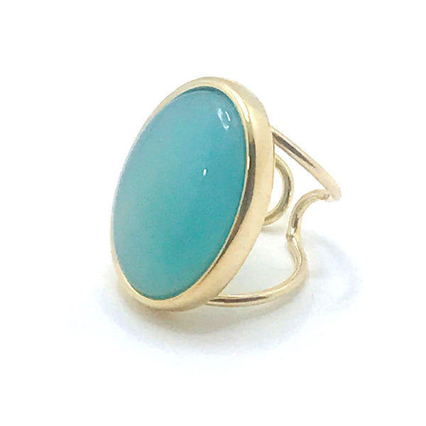 Oval Gemstone Adjustable Ring - Blue Sky Agate