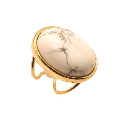 Oval Gemstone Adjustable Ring  - White Howlite