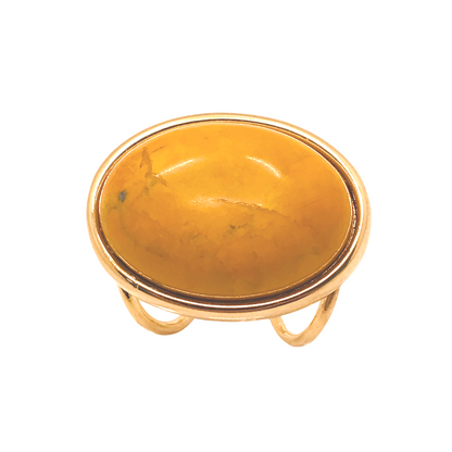 Oval Gemstone Adjustable Ring  - Yellow Howlite