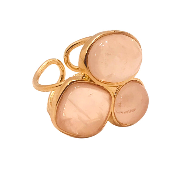 Three Gemstones Adjustable Ring - Rose Quartzo