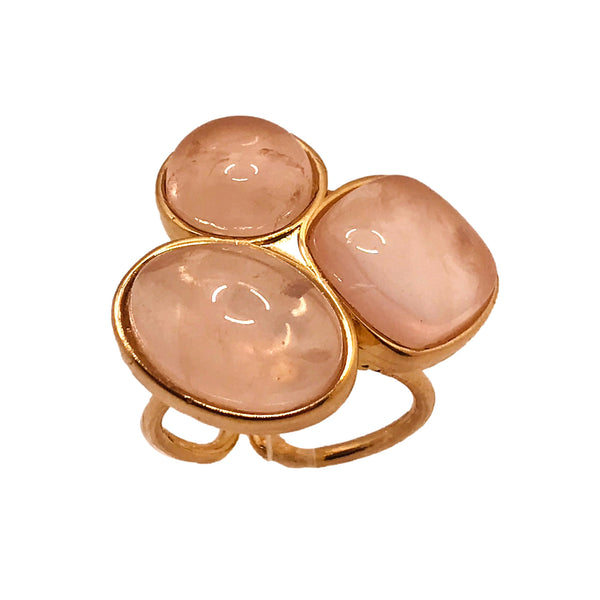 Three Gemstones Adjustable Ring - Rose Quartzo