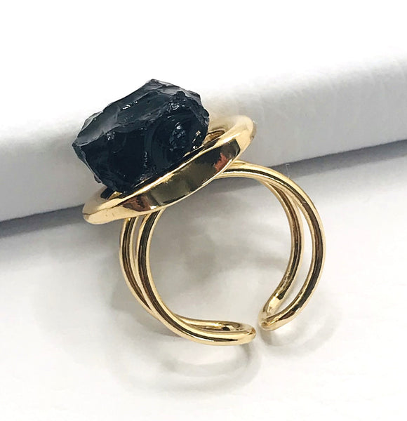 Raw Gem Ring - Black Obsidian