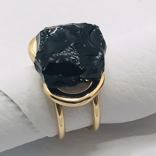 Raw Gem Ring - Black Obsidian