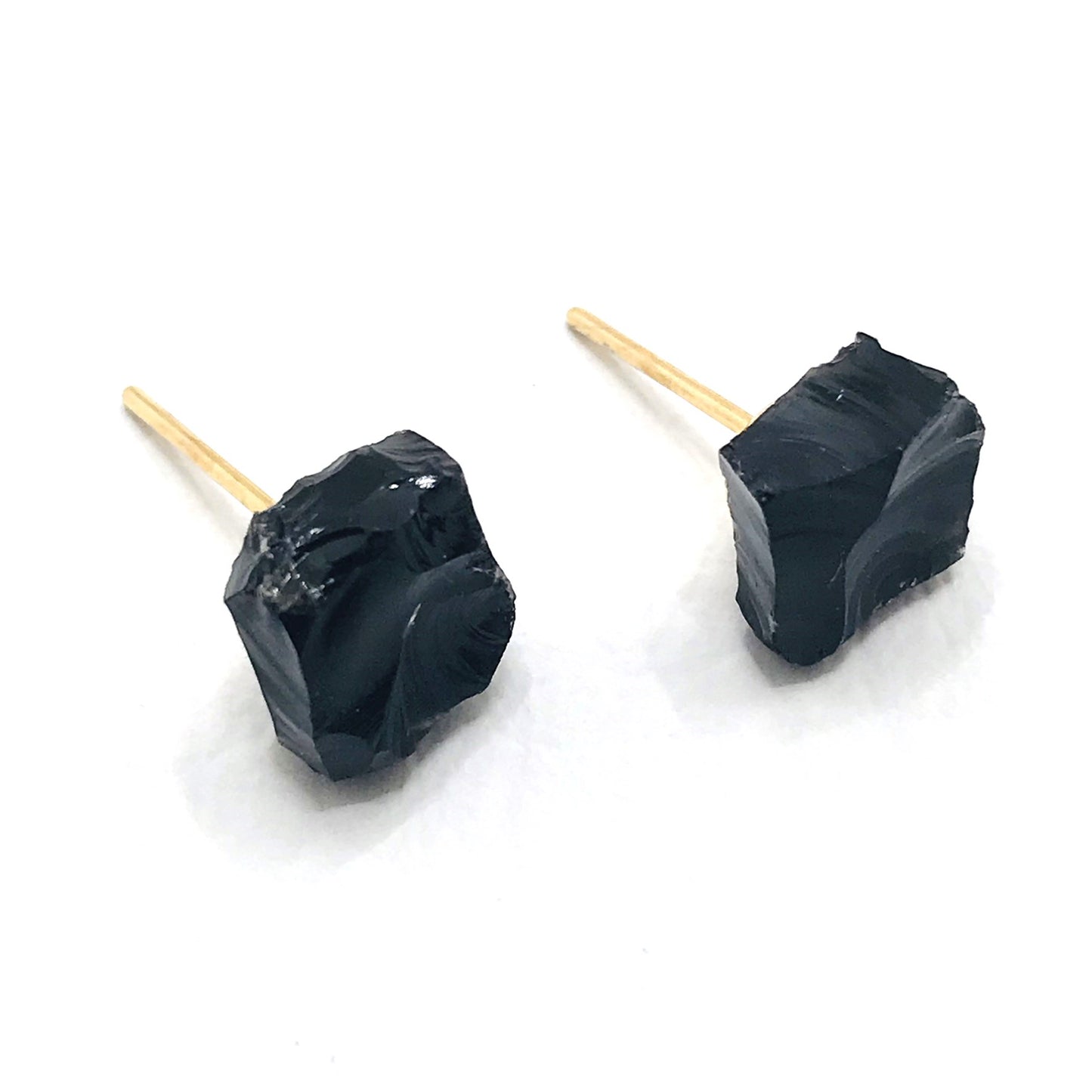 Raw Gemstone Cubes Earring - Black Obsidian- Small