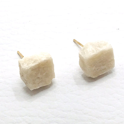 Raw Gemstone Cubes Earring - Beige Amazonite